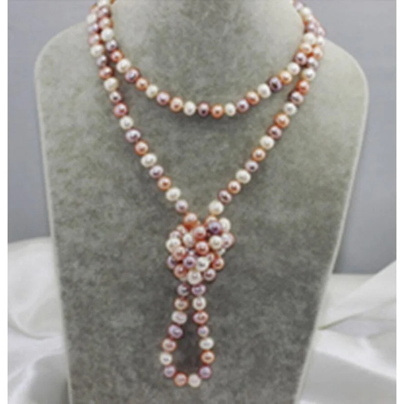 

Fashion jewelry 50 INCH 8-9MM WHITE PINK PURPLE IS PEARL NECKLACE AA A.