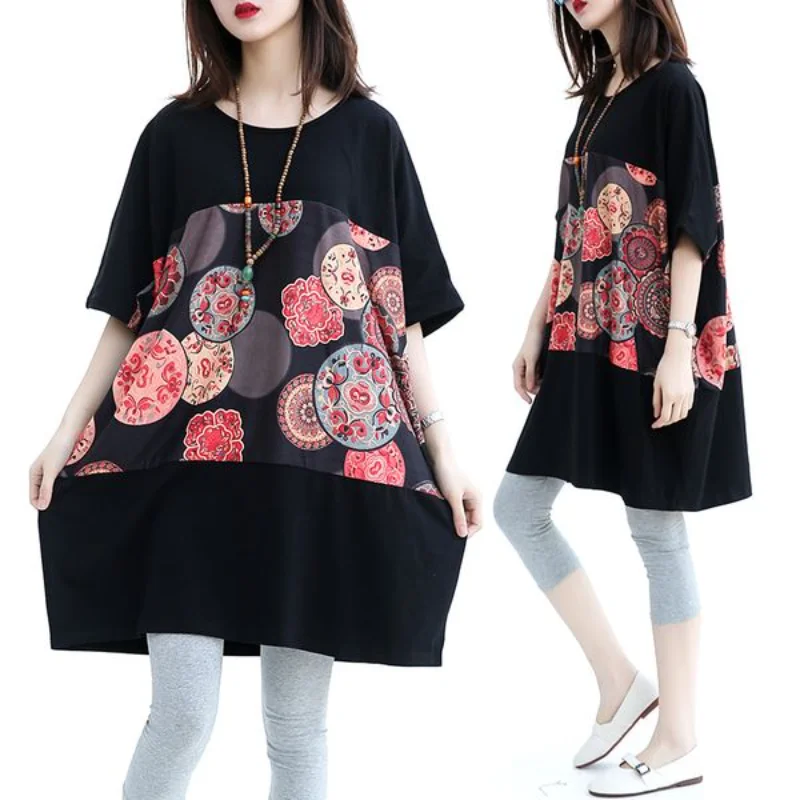 

Летняя женская Повседневная футболка с принтом в стиле пэчворк, модные топы, футболки, футболки с круглым вырезом, свободные футболки с коротким рукавом, женская одежда Q345