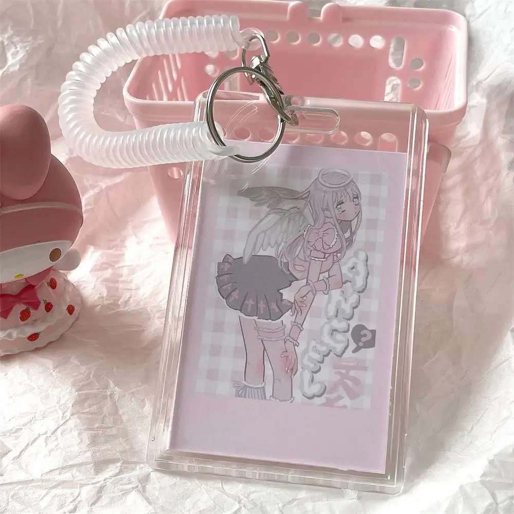 Card Holder Acrylic Clear Dual Slot Elastic Keychain Protector for ID Access Transit Badge Meal Cards 6