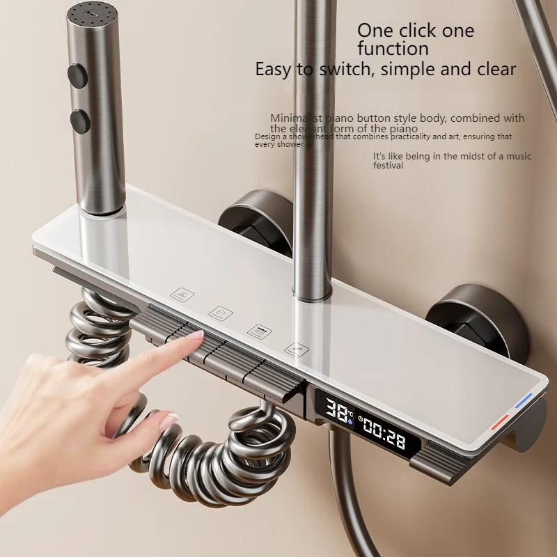 Piano Key Shower Full Set Digital Display Showers System Set Hot and Cold Shower Faucet Rainfall Bathtub Booster Shower 3