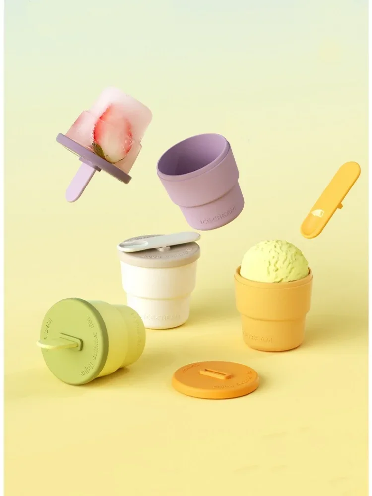 Description Picture 2 of item1Popsicle Mold Silicone Ice Cream Mold Cup With Popsicle Stick Food Grade Kid Handmade Ice Cream Maker Summer Bar Tools