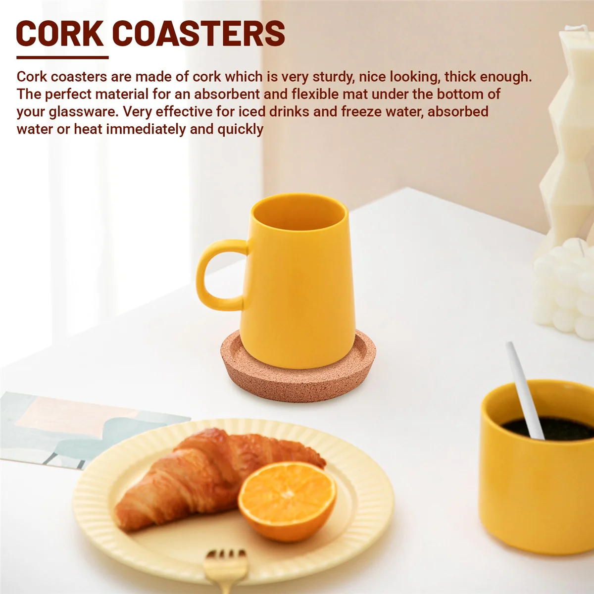 6 Pack Cork Coasters, 4 Inch Absorbent Heat Resistant Round Cork Coasters  for Kind of Mugs in Office or Home 