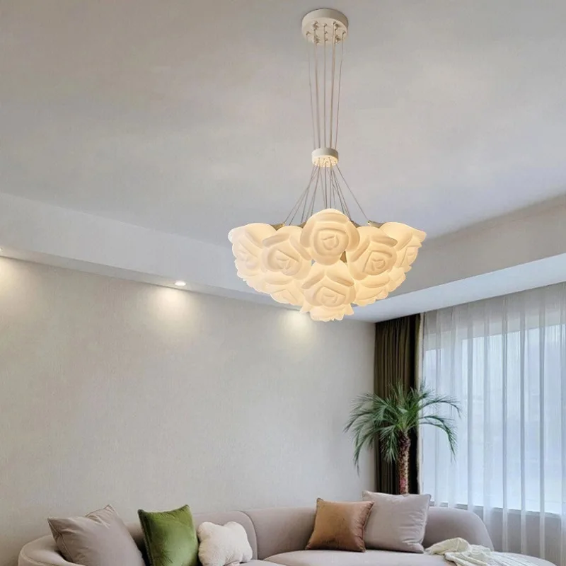 

Warm and Romantic Cream Style Rose Chandelier New French Modern Creative Living Room Atmospheric Study Master Bedroom Lamps