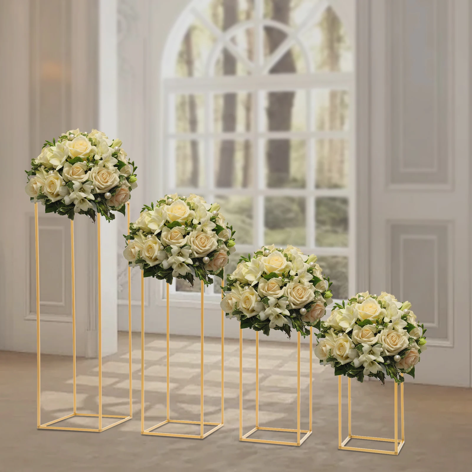 Wedding Table Centerpieces 4PCs Gold Metal Flower Stand Good Stability for Floral Arrangement and Home Decoration