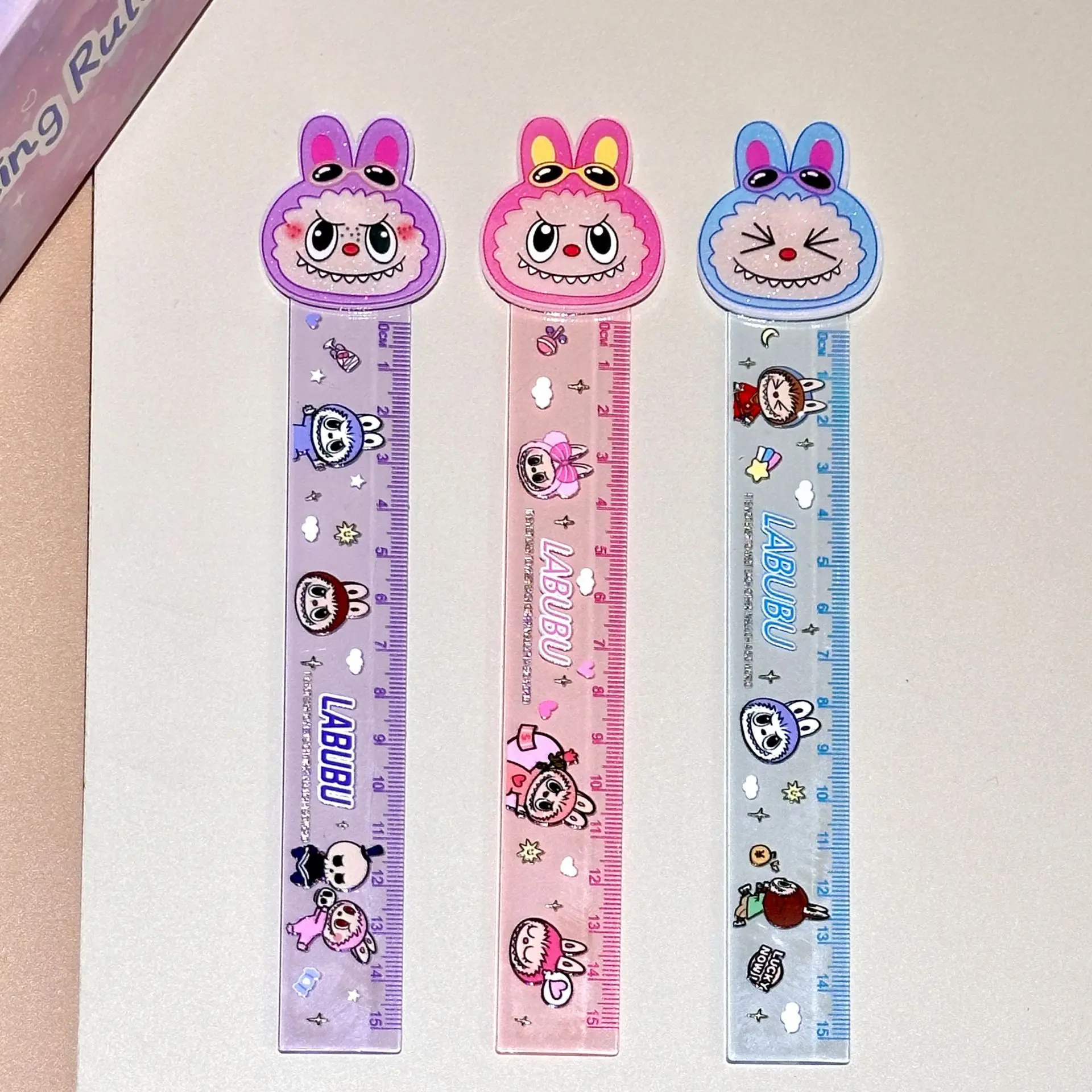 Anime Labubu 15cm ruler cute cartoon children students transparent ruler plastic stationery gift 12/48pcs