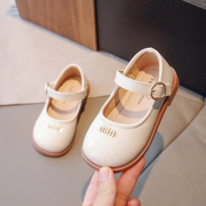 Children's Solid Color Leather Shoes Spring Shallow Heel Single Shoes Girls Performance Medium Large Princess