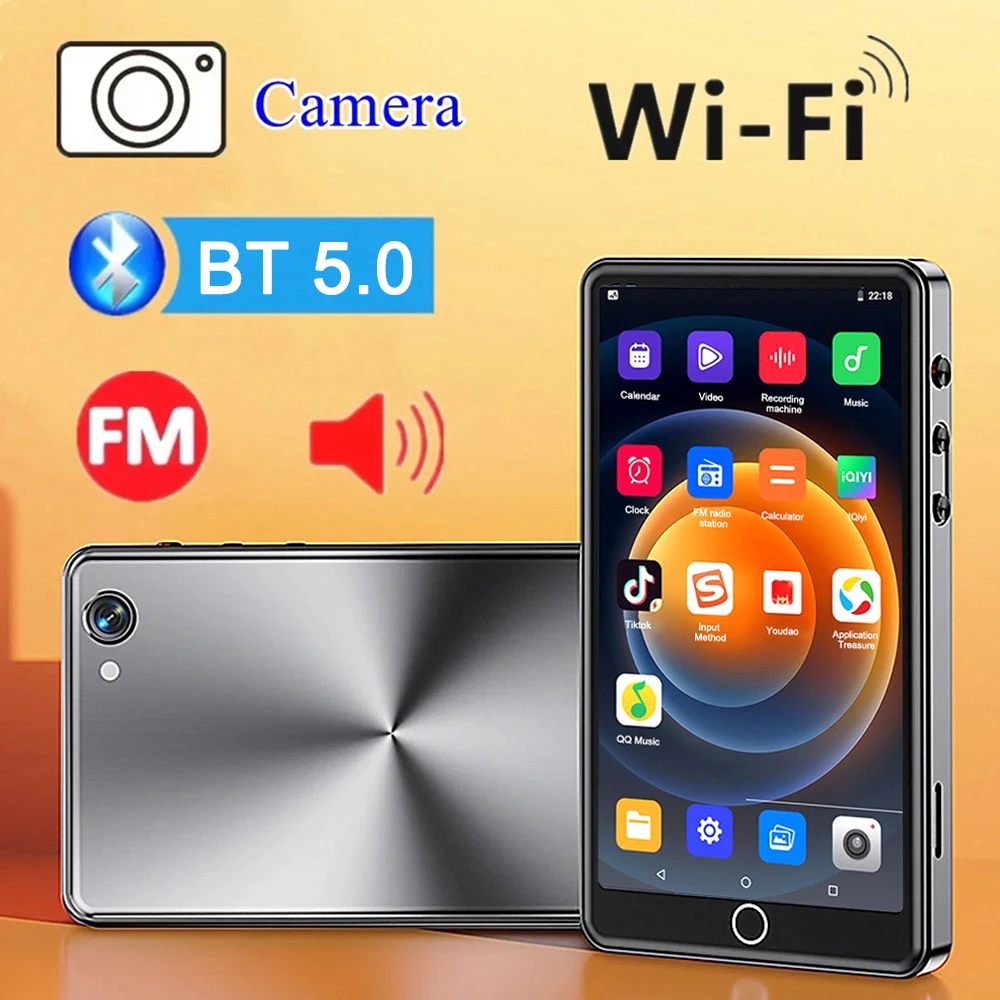 Портативный mp3-плеер, плеер с поддержкой Wi-Fi, MP4 плеером, Bluetooth, 4,0 дюйма, с камерой, FM радио и диктофоном