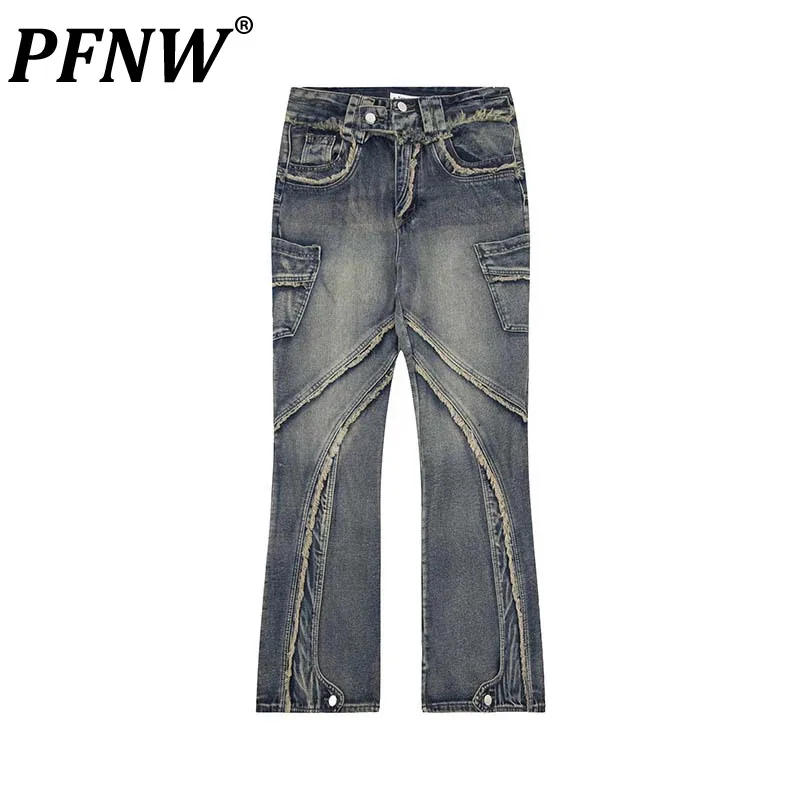 

PFNW Vintage Raw Edge Men's Jeans High Street Flared Deconstruction Male Denim Pants Casual Trousers 2024 Spring Trendy 28W2721
