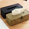 Straw Tissue Box Handmade Woven Rattan Napkin Holder Box Roll Paper Tray Car Living Room Storage Box Home Decor WF 4