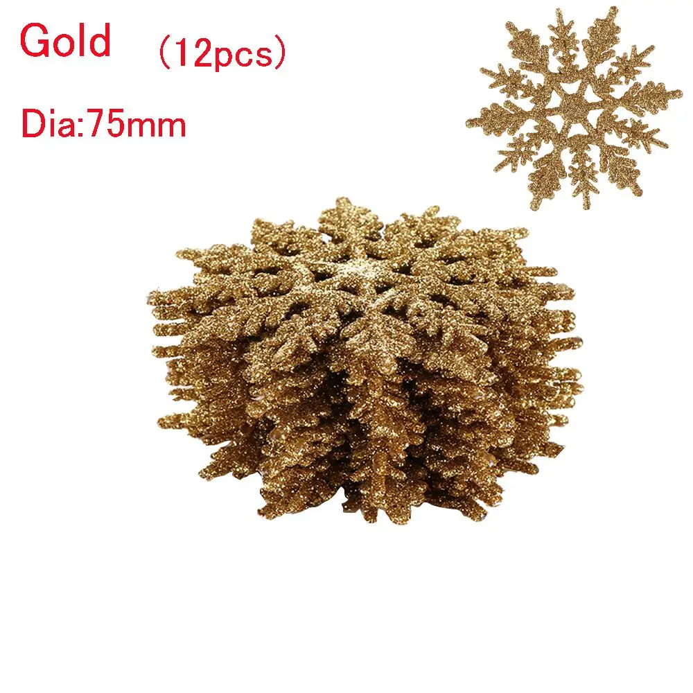 thumbnail image 1 of 12Pcs Charming 7.5/10cm Gold Powder Snowflake for Xmas White Christmas Tree Decor Party Holiday Christmas Ornaments Home Decor, 1 of 5