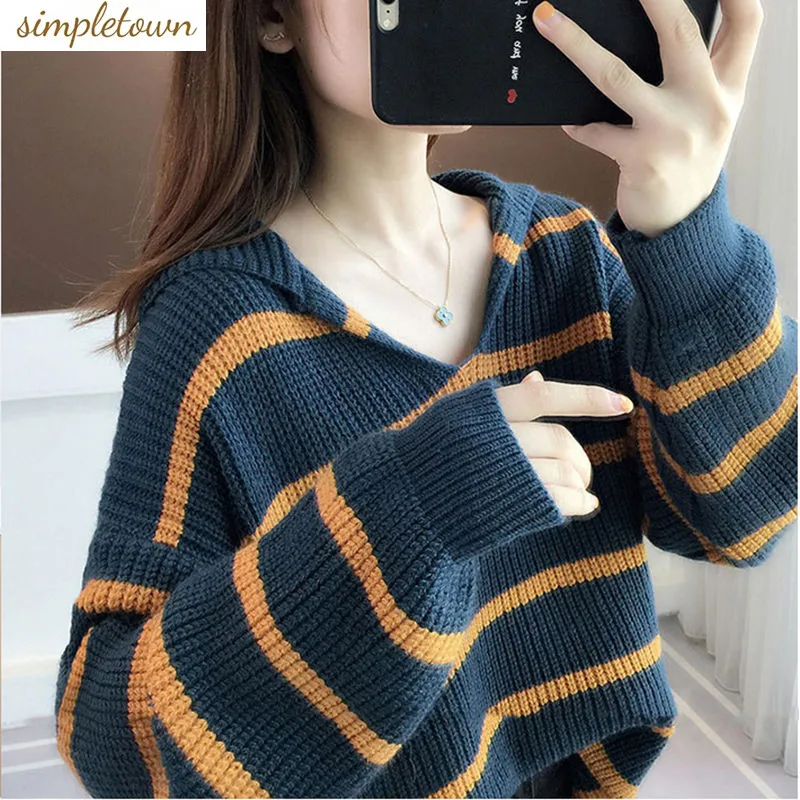 

2024 Spring and Autumn Korean Edition New Polo Neck Knitted Sweater for Women's Versatile High End Small Sweater Trend