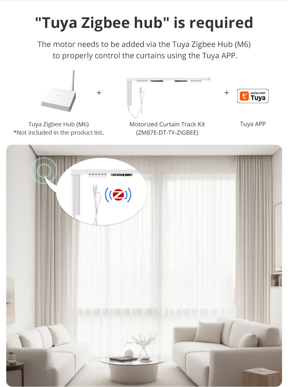 Zigbee Smart Electric Sliding Curtain Motor with Customized Track Works with Tuy