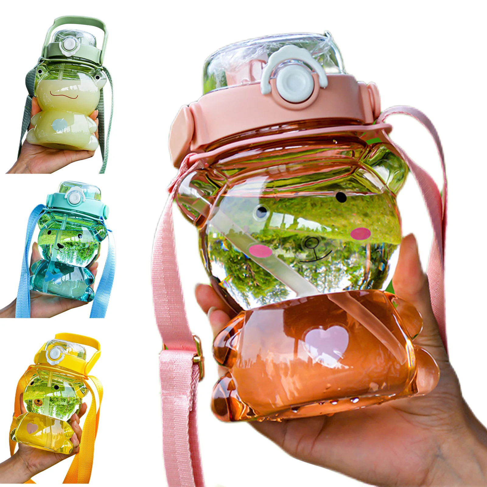 Water Bottle Cute Frog Straw Water Bottle Sport School Office Gym Lid Bottles for Girls Kids Kettle 850ml Large Capacity