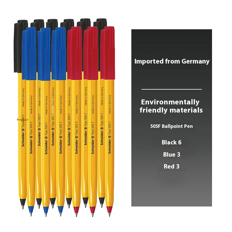 Schneider Imported German Ballpoint Pen - Ultra Smooth Steel Nib in Black, Red, and Blue Ink