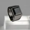 AsJerlya Trendy Men Square Black Stone Ring Stainless Steel Retro Signet Ring Rock Punk Male Jewelry Accessories Boyfriend Gifts 2