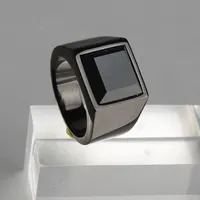 AsJerlya Trendy Men Square Black Stone Ring Stainless Steel Retro Signet Ring Rock Punk Male Jewelry Accessories Boyfriend Gifts 2