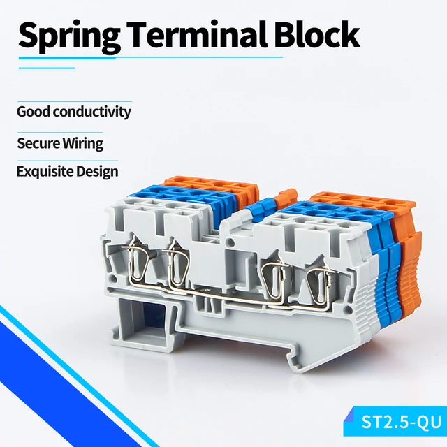 Din Rail Terminal Block 10Pcs ST-2.5-QUATTRO  Wire Connectors Return Pull Type 4 Conductors Spring Wiring Terminal Blocks 2