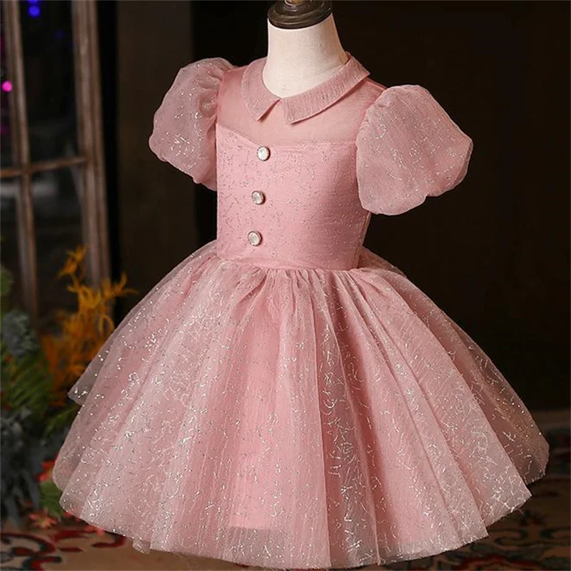 girls-lapel-princess-dress-new-flower-girl-button-catwalk-piano-puff-sleeves-a-line-party-dress