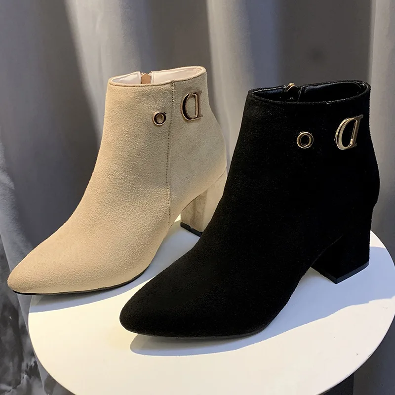 Wedding Women Boots New Fashion Large Size 43 Woman Ankle Boots Ladies Mid-heel Pointed Ladies Booties Casual Shoes Female Boots