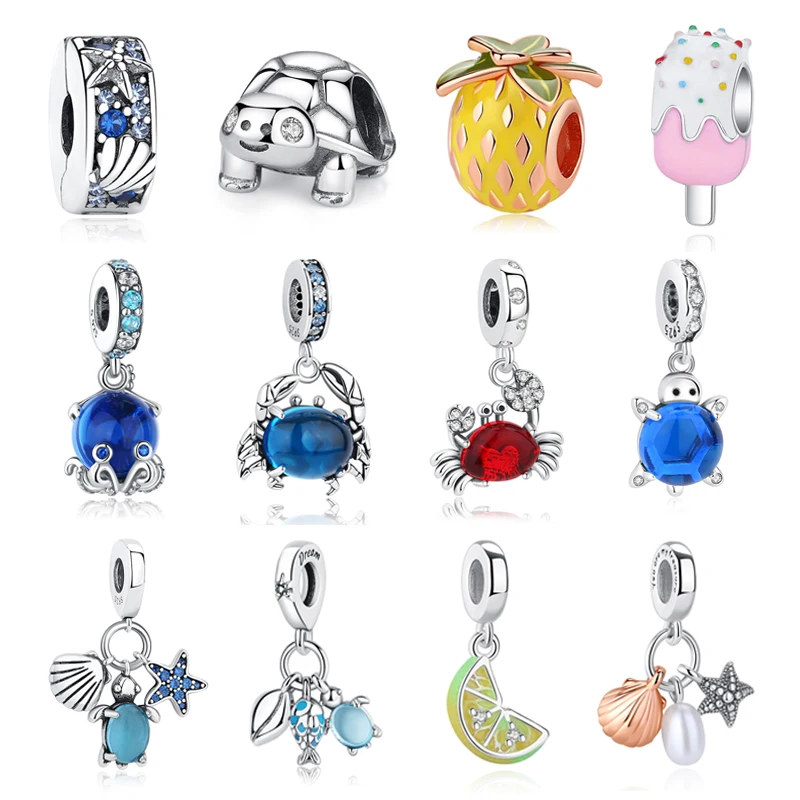 Original 925 Sterling Silver Charms Sea Turtle Pendant Crystal Beads Fit Pandora Bracelets Necklaces Diy Jewelry For Women