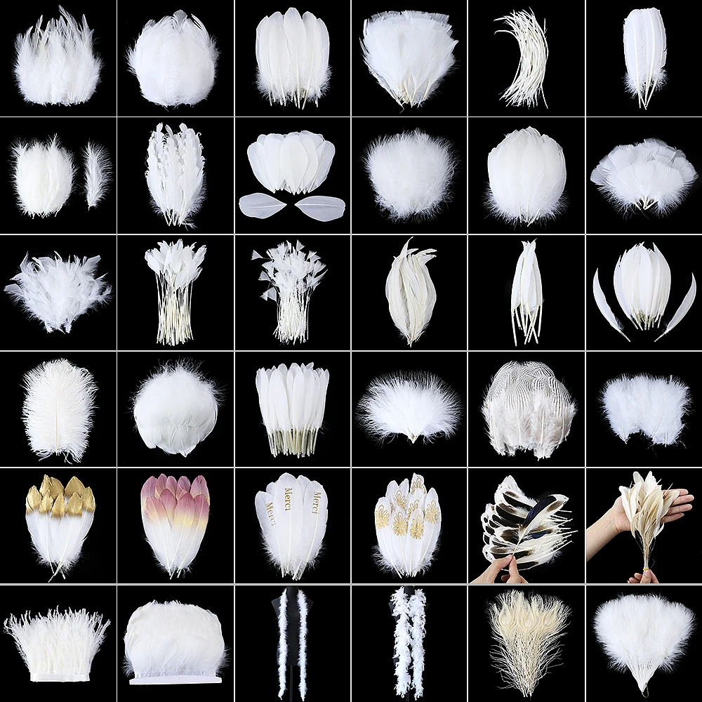 Natural White Ostrich Turkey Goose Feathers Crafts DIY Jewelry Headdress Making Wedding Home Decoration Chicken Peacock Plumes Ostrich Feathers Goose Feathers Craft Feathers Natural Feathers Turkey Feathers Peacock Feather Decoration