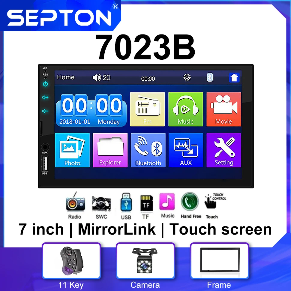 

SEPTON 7'' Car Stereo Radio Automotive Mirror Lin-k Multimedia Player Audio for Universal Car MP5/FM/BT/USB HD Touch Screen 2Din