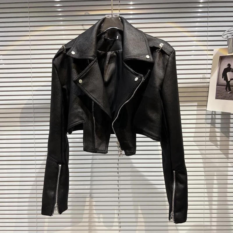 

Korean Style Fashion Autumn Girls Coats PU Leather Black Jackets Turndown Collar Zipper Outwears Kids Clothes