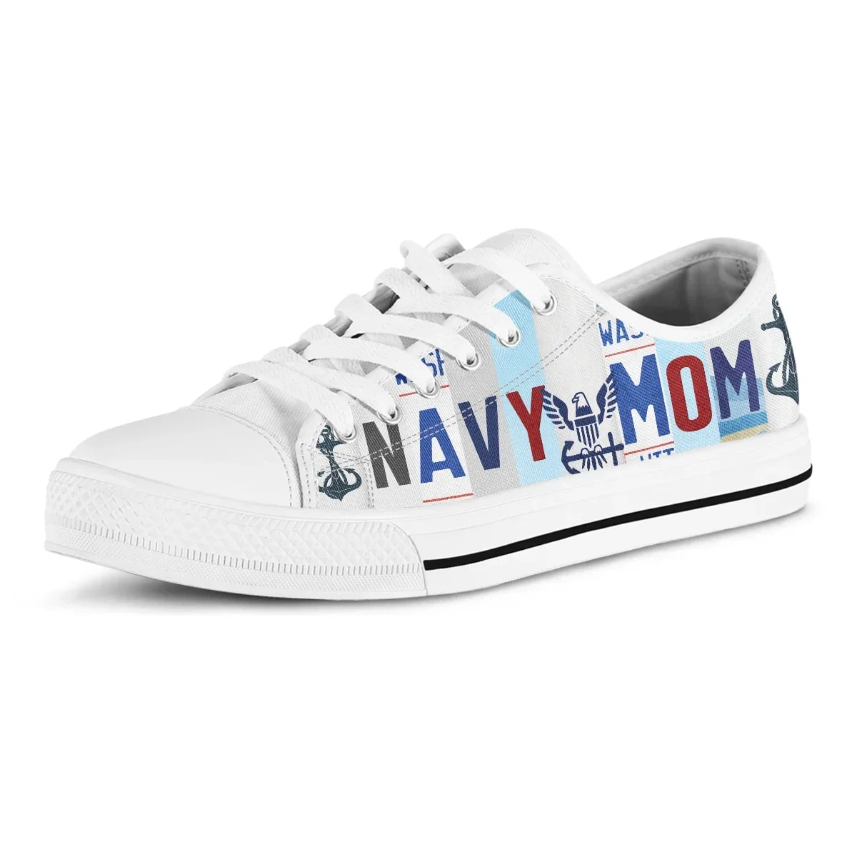 License Plate Navy Mom Women White Shoes Skateboard Shoes Low Top American Style Comfortable Sneakers Sports Canvas Shoes