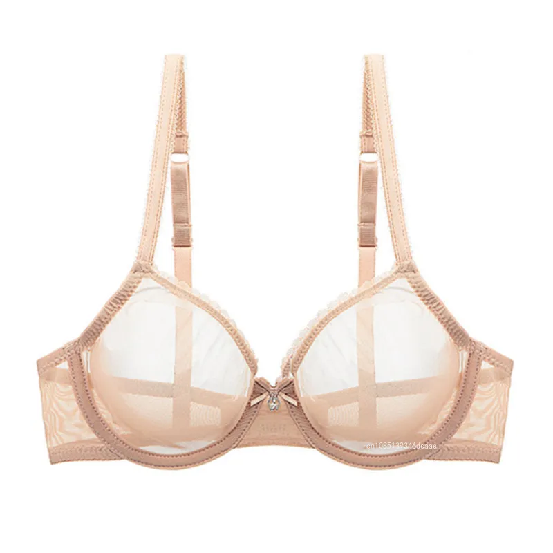 Women's Mesh See Through Bra Underwire Unlined Sheer Brassiere Sexy Ultra-thin Yarn Underwear Plus Size BCD Cup Bras