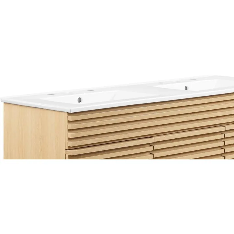 Oak White 48" Double Bathroom Vanity Mid-Century Bathroom Vanity Quality Construction Bathroom Storage Ceramic Double Sink 4