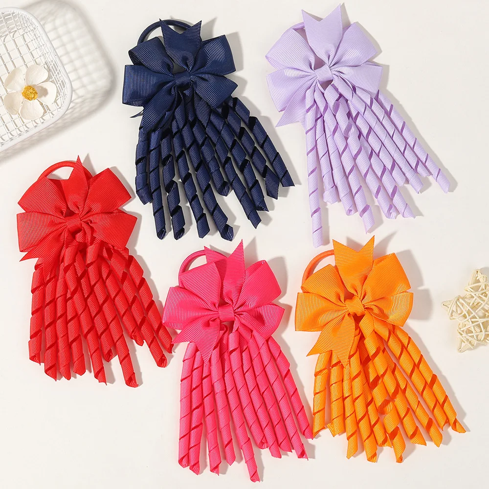 Fasce per capelli con nappe a nastro Popolare dolce e carino arcobaleno Nastro riccio Doppio supporto per coda di cavallo Elastici per neonate Accessori per capelli - immagine 3