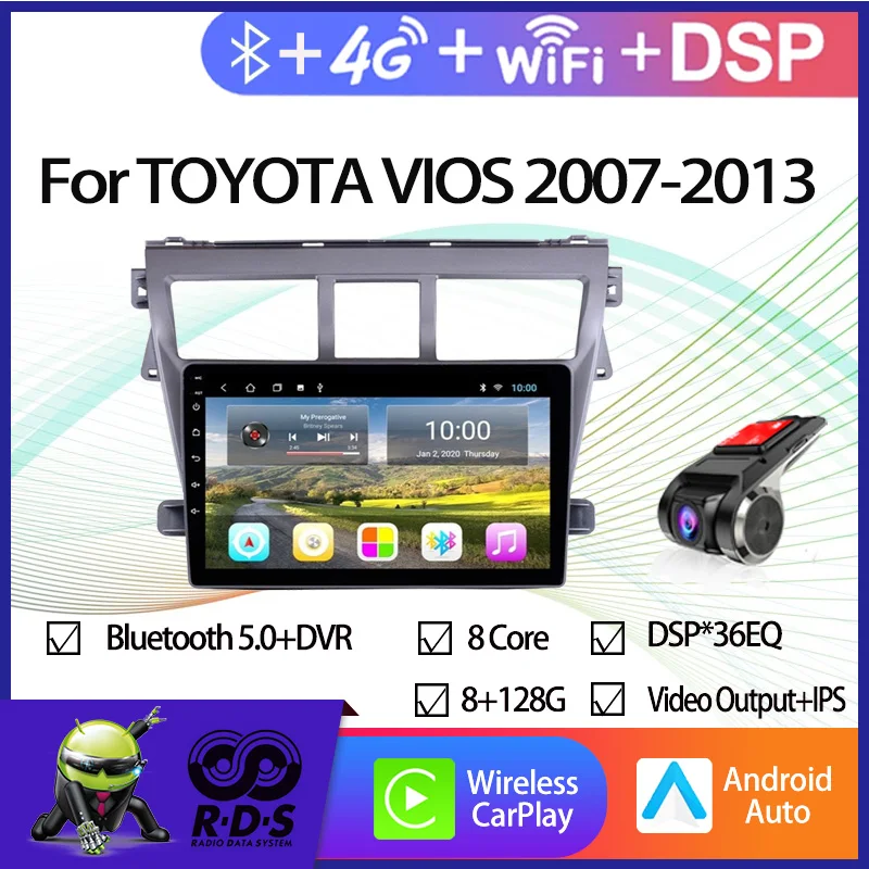 

Android 11 Car GPS Navigation For TOYOTA VIOS 2007-2013 With Wifi 4G AHD DSP Mirror Link Backup Camera Support USB DVR