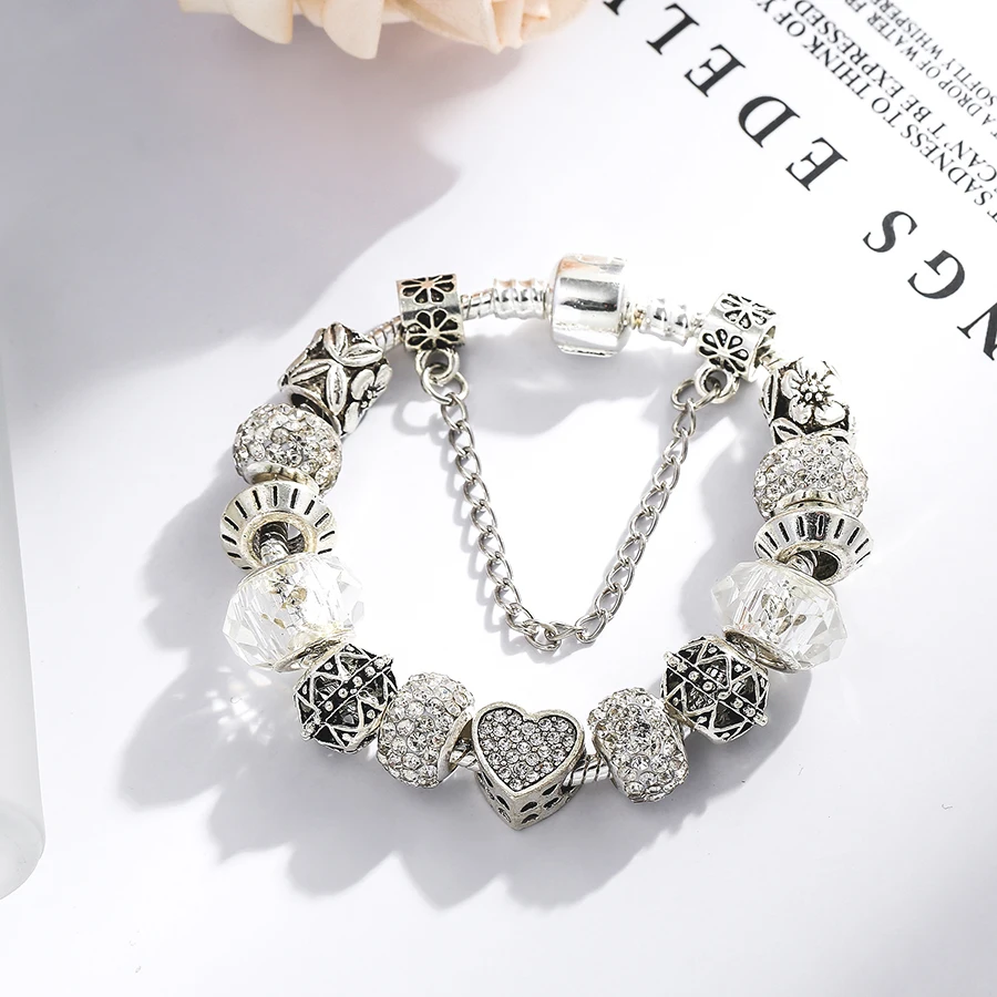 Seialoy Heart Charm Bracelets Women Men Original Streamer Crystal Beaded Women Bracelet Bangle Jewelry Gifts