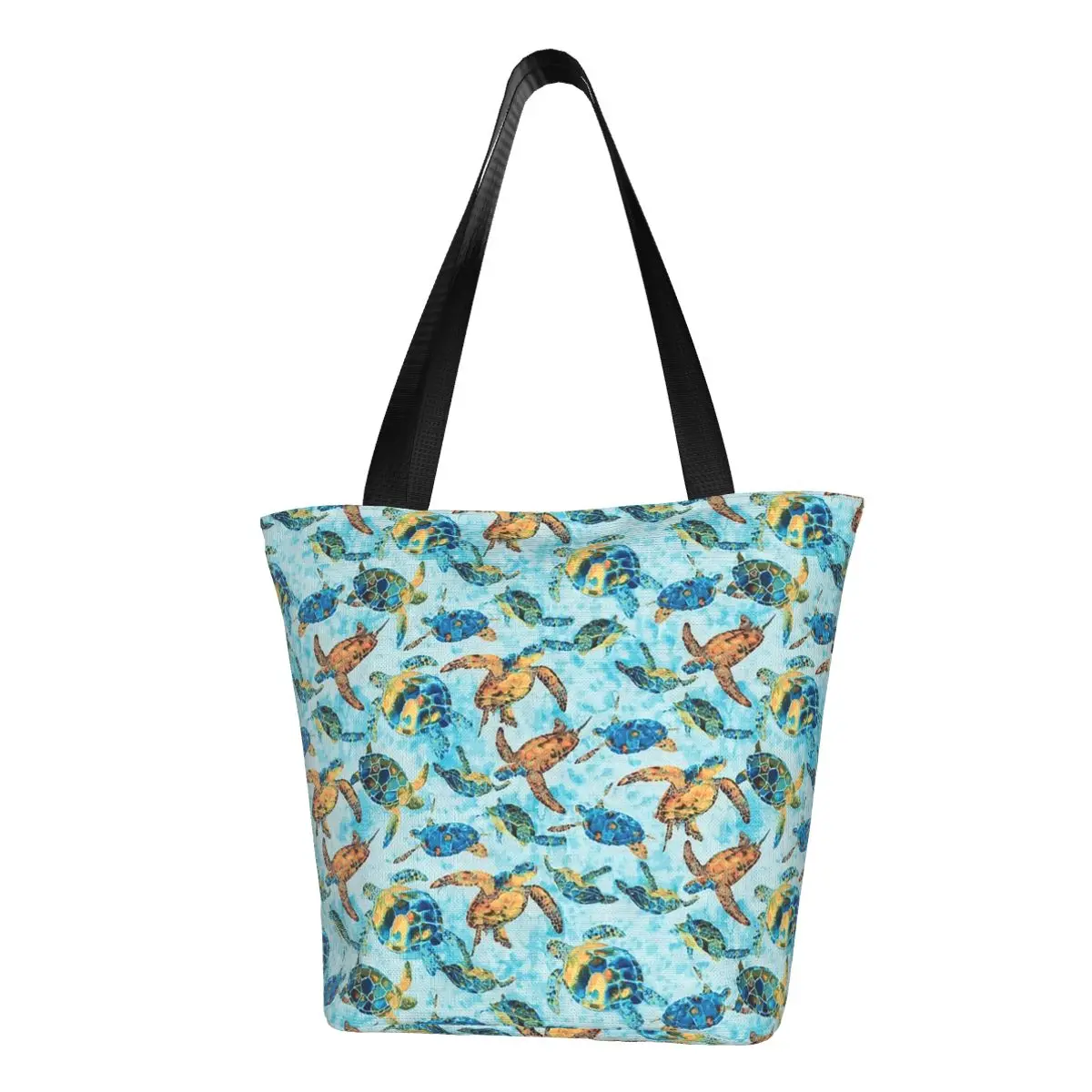 

Funny Printed Watercolor Turtles Pattern Shopping Tote Bag Recycling Canvas Shopper Shoulder Ocean Lover Handbag