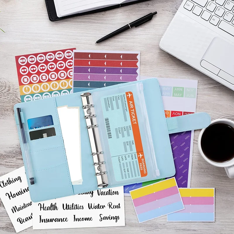 링 바인더 세트, 노트북 예산용 바인더, 현금 봉투 포함, 여행 또는 업무용 현금 정리함