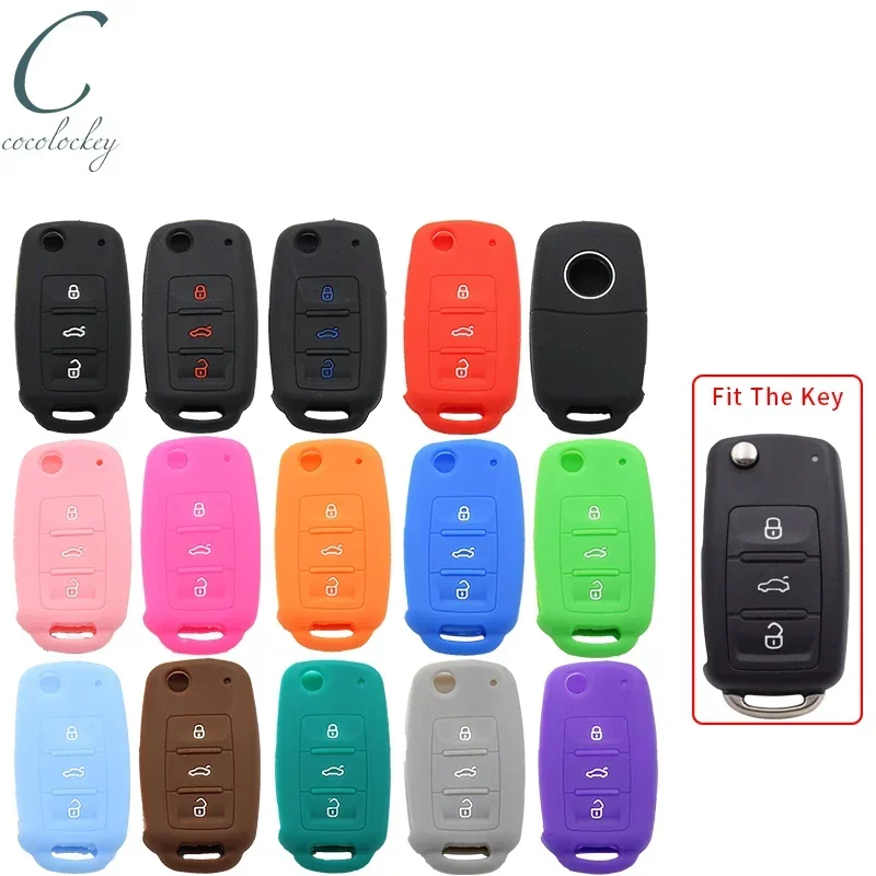 Cocolockey Flip Schlüsselanhänger Abdeckung Silikon für VW Golf MK6 Jetta Tiguan Polo Passta (02–08), 3 Tasten, klappbarer Fernschlüssel für Skoda