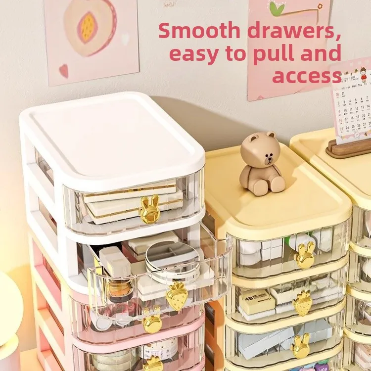 Cartoon Pattern Desktop Organizer with Drawer-Style Storage Box for Office and Cosmetic Essentials