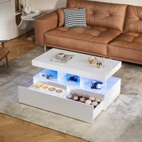 Table basse Rosahqnda avec éclairage LED et 2 tiroirs, éclairage LED réglable, table basse brillante pour salon, 104x53x46cm 1