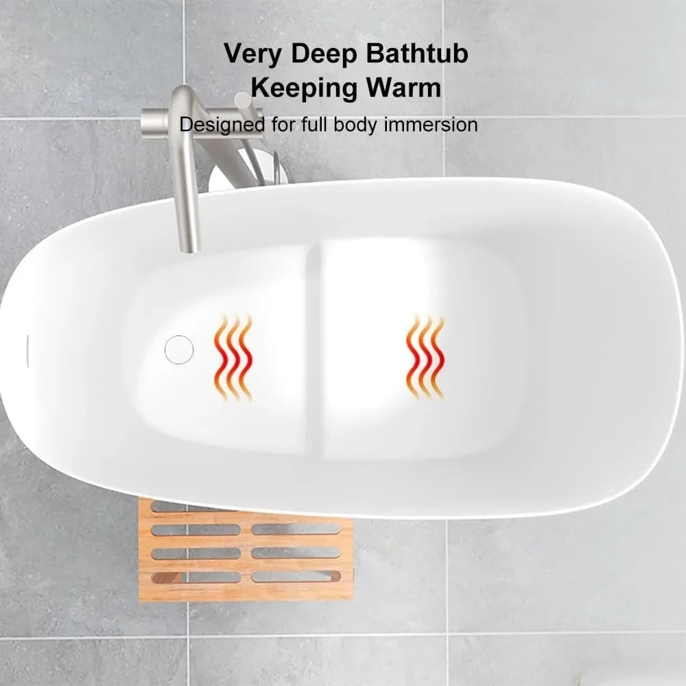 Japanese Soaking Bathtub 47'' Oblique Freestanding Tub Stone Resin Deep Soaking Bathtub in Matte White 4