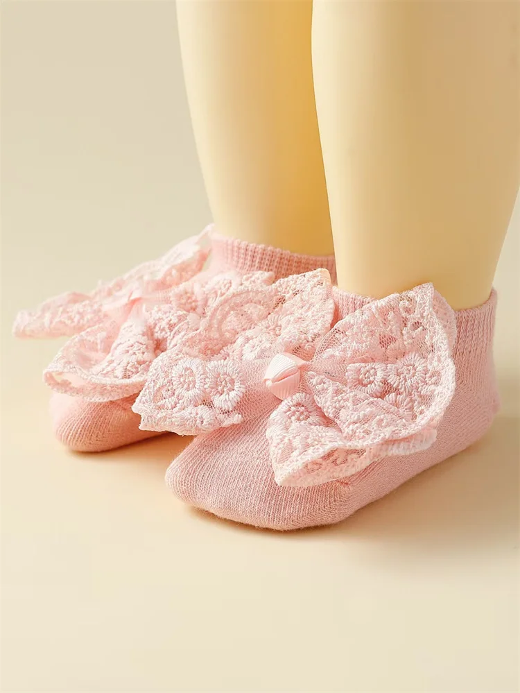 2 Teile/satz Baby Bogen Stirnband Socken Set Kleinkind Mädchen Spitze Druck Bowknot Elastische Haarband Weiche Anti-slip Socke Kinder zubehör 0-1Y – Detail 4