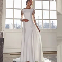 Simple Long Sleeve Wedding Dress Floor Length A-Line Robe De Mariee Customzie For Women Bridal Gowns Elegant vestido de novia 1