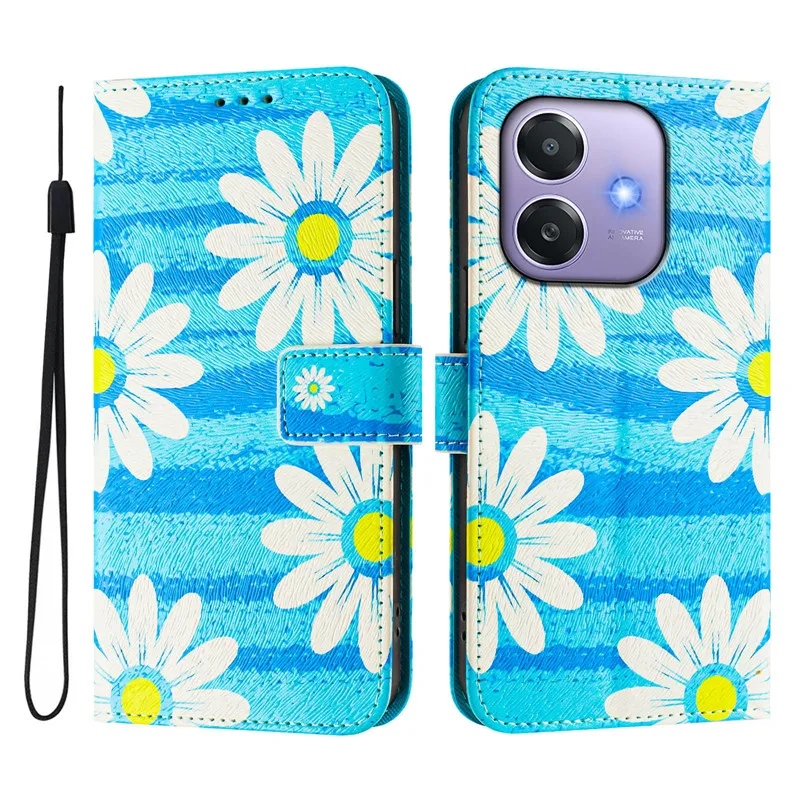 Elegant Leather Flip Cover Wallet with Magnetic Closure - Painted Cat, Flower, and Bear Design