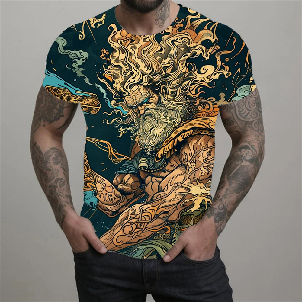 

New 2024 hot 3D digital print Mythological figure pattern outdoor fitness casual men's short sleeve T-shirt new design plus size