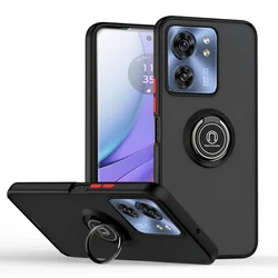 Magnetic Rotatable Ring Bracket Matte Case for MOTO EDGE40 NEO (BlackRed)