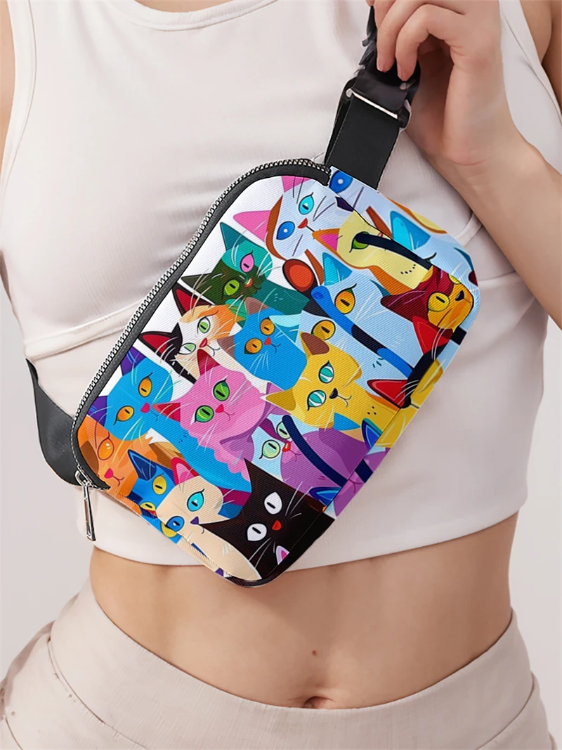 1pc，colorful cat fashion adjustable crossbody bag, neutral sports waist bag, suitable for running