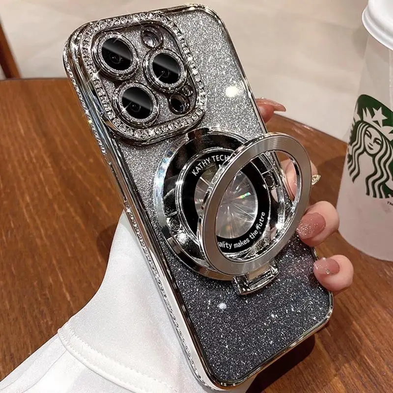 Luxury Magsafe Jewelled Case For iPhone 11 12 13 14 15 16 Pro Max Plus Glitter Magnetic Ring Bracket Bumper Cover