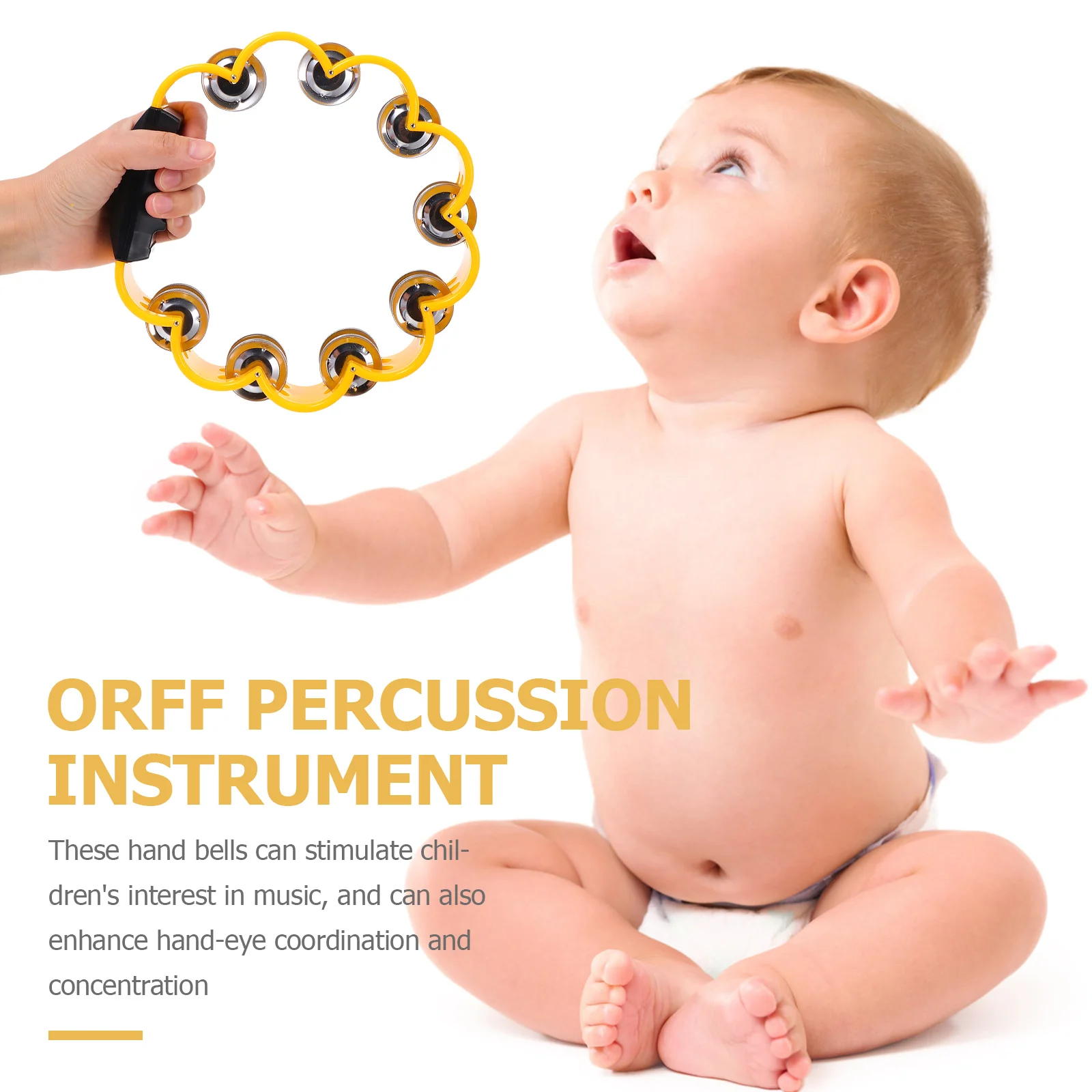 3 Pcs Hub Ring Hand Bell Handle Jingle Bells Playthings for Kids Musical Rhythm Tambourines Handbells Shaking