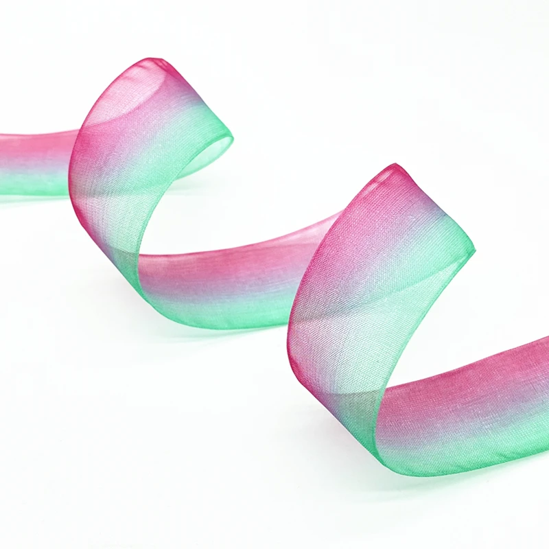 Organza ribbon 5 yards 25mm Gradient color Organza Ribbons Wedding Home Decor DIY Gift Wrapping Handmade Accessories