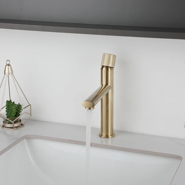 KEMAIDI ก๊อกน้ําห้องน้ําทองเหลืองห้องน้ําอ่างล้างหน้าก๊อกน้ําเย็นและน้ําร้อนอ่างล้างจาน TAP Deck Mounted Brushed GOLD ก๊อก 6