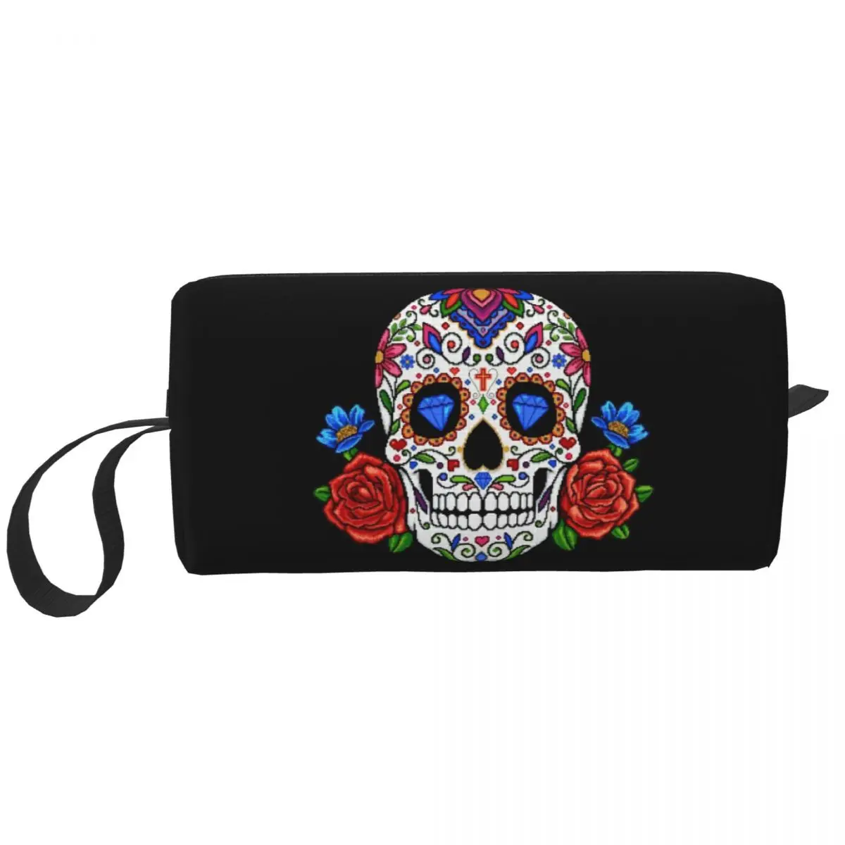 

Custom Mexican Flower Rose Skull Travel Cosmetic Bag for Women Toiletry Makeup Organizer Ladies Beauty Storage Dopp Kit